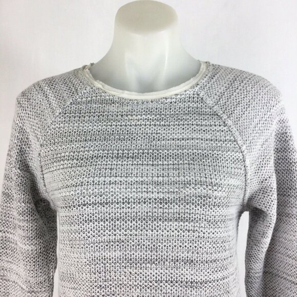 Vince Sweater Gray White Knit LongSleeve Silk Trim - Picture 2 of 8